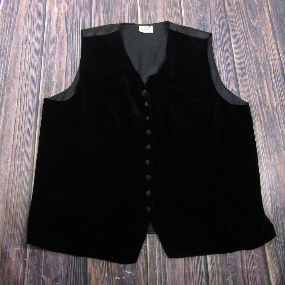 Kathryn Deene Vest Womens 3X Black Velvet Button Front Satin Back Cinch Tie